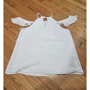 Firth Cold Shoulder Blouse with Keyhole Neck & Ruffled Off Shoulder Sleeves, Md